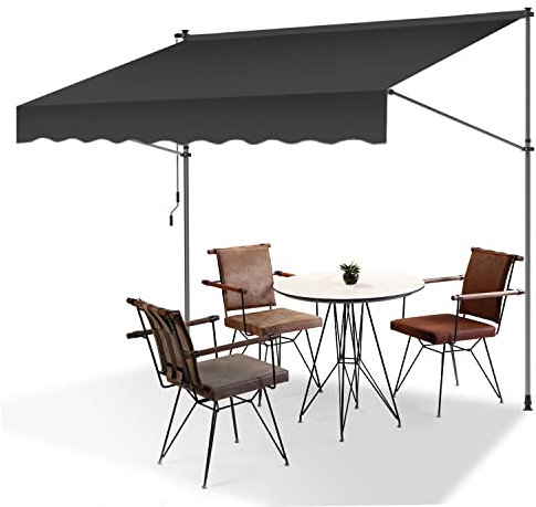 Yakimz Klemmmarkise mit Handkurbel Balkon, Balkonmarkise ohne Bohren, Markise höhenverstellbar UV-beständig Sonnenschutz wasserabweisend, einfache Montage 400x120x200-300cm Grau