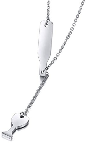 Skcess Halsketten für Frauen, Ketten für Frauen Silber Weinflasche Weinglas Anhänger Damen Halskette Edelstahl Halskette Damen Länge 45.5cm