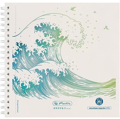 Herlitz Spiralblock 14,8x14,8 GREENline 100Blatt punktiert Motiv Welle, 50033515