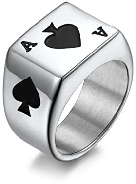 ZHAOZOUL 2 Stück Edelstahlringe Herz-Ass Pik-Ass Titanstahlring Ringe Glücksspielkartenringe Für Herren,Black a,12=22MM