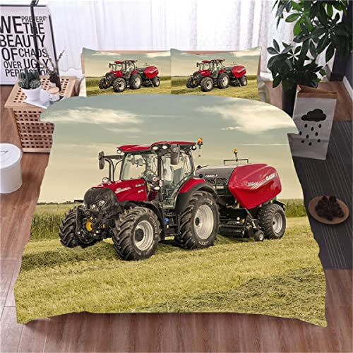 NDXRWDZR Bettwäsche 155x220 Roter Traktor Bettwäsche-Set mit Reißverschluss Schließung Bettbezug für Kinder Jungs Weicher Atmungsaktive Mikrofaser Bettwäsche + 2 Kopfkissenbezug 80x80 cm