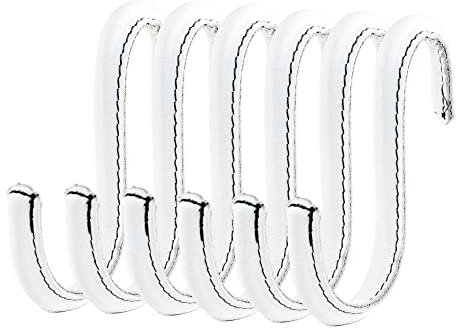 Brute Strength - S-Haken mit Vollnarbenleder umwickelt - 6 Stück - Weiß - 10 cm Edelstahl-Metallbügel Aufhängehaken für Küche, Werkstatt, Bad