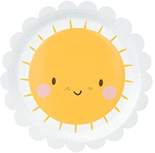PartyDeco Sun Plates – Set of 6 Sunshine-Themed Paper Plates, 18 cm, Perfect for Children's Birthday Parties and Summer Events