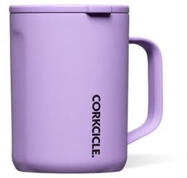 Corkcicle Origins Reise-Kaffeebecher mit Neonlichtern, dreifach isolierter Edelstahlbecher für heiße Getränke, auslaufsicher, wiederverwendbar, BPA-frei, spülmaschinenfest, sonnengetränkter Flieder,
