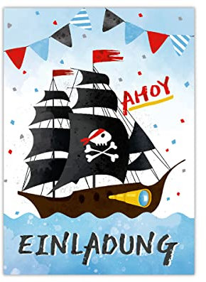 Junapack 12 Einladungskarten zum Kindergeburtstag Geburtstag Jungen Mädchen Pirat Piraten-Party