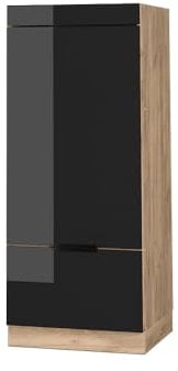 Vicco Mikrowellenschrank Fame-Line, Schwarz-Eiche Hochglanz/Goldkraft Eiche, 60 cm