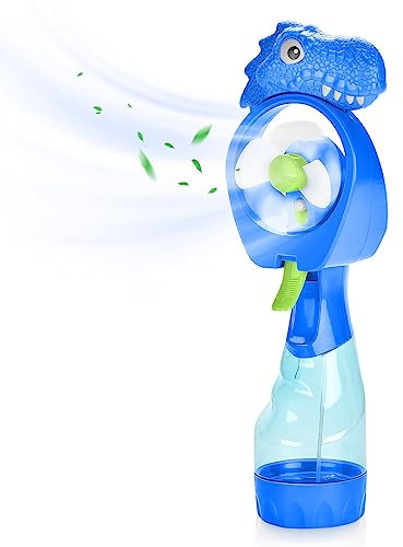 QearFun Dinosaurier-Handventilator mit Wasserspray, persönlicher Ventilator mit Batteriebetrieben, tragbarer Kinderventilator für Jungen, niedlicher Ventilator mit Nebel, um kühl zu halten (blau)