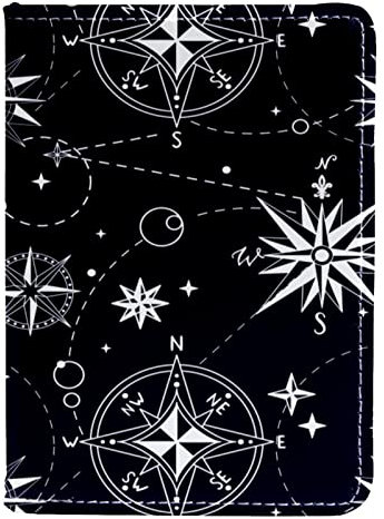 Passport Holder Cover Case PU Leather Travel Documents Organizer Protector Compass Wind Rose