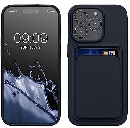 kwmobile Case Compatible with Apple iPhone 14 Pro Case - TPU Phone Cover with Credit Card Holder - Dark Blue