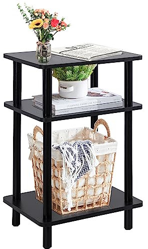 Yawinhe Beistelltisch,Holz Nachttische mit 3 Ebene,Sofatisch Couchtisch für Schlafzimmer, 40x30x70cm Wohnzimmertisch, Schwarz, 1-Pack