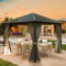 UDPATIO Tonnelle de Jardin 3x3m Imperméable - Toit UV Résistant avec Rideaux, Tonnelle Stabilisée pour Jardin, Terrasse (Gris)
