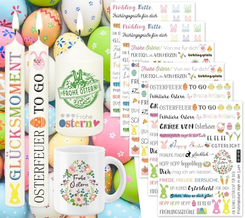 Tixlux 6 PCS Kerzentattoo Ostern (200+ Muster), Wassertransferdruck | Wasserschiebefolie Kerzen | Kerzenaufkleber | Kerzen dekorieren | Gedenklicht | Trostkerze | Geburtstagskerze (Ostern Ⅱ)