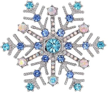 Broche flocon de neige bleu pour femmes et filles avec strass CZ fleur d'hiver broche de Noël broche corsage épingle en tissu accessoires robe bijoux pour Noël, Métal, Zircon cubique