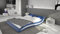 INNOCENT® Designer Bett B-907-ACCENTOX | Polsterbett Bettrahmen | Farbe PU Blau/Weiss, Größe 140x200