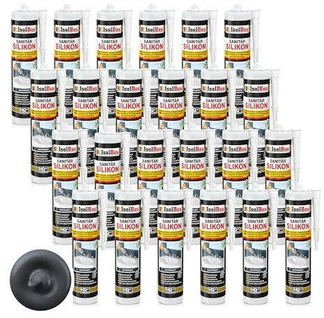 Isolbau Lot de 24 cartouches de silicone sanitaire - 300 ml - Anthracite - Mastic en silicone hautement élastique pour joints et joints - Résistant à la moisissure et imperméable