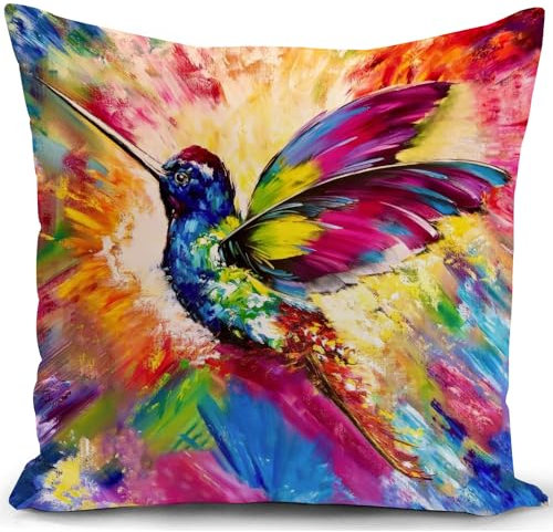 KUNQIAN Kissenbezug Vogel kolibri Kissen bunt deko Geschenke für sofakissen Hummingbird kissenbezüge dekokissen couchkissen kissenhülle Sofa gartenmöbel Balkon Wohnzimmer Zimmer zierkissen 40x40cm