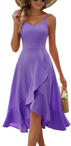 DRESSTELLS Cocktailkleid Damen Festlich Träger Hochtief Kleid für Hochzeit Knielang Weihnachtsfeier Kleider Elegantes Partykleid