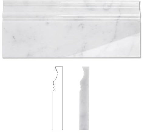 Diflart Modanatura per battiscopa in marmo bianco di Carrara, 12,7 x 30,5 cm, lucido, bianco italiano Carrera, per parete del bagno e paraschizzi della cucina (corona, lucidato)