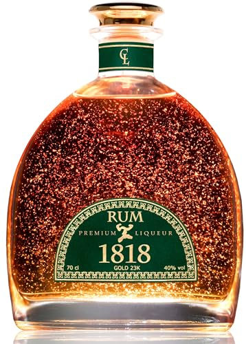 Rhum Vieux XO 1818 Feuille d'or 23K - Ambré - Boisée Epicée - Republique Dominicaine - Apéritif Digestif - Premium Liqueur Avec Certificat Or - Boutelle Sans Coffret - 40% Vol 70 cl