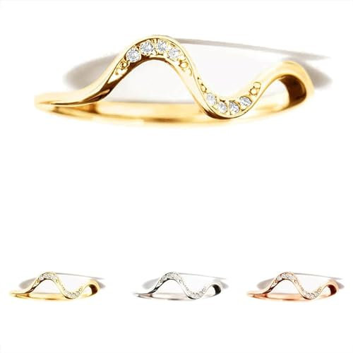 Wellenring Freundschaftsring,S925 Sterling Silber Wellenfreundschaftsringe, Stapelbare Ocean Wave Ringe S925 Sterling Silber (1pc-Gold,7#)