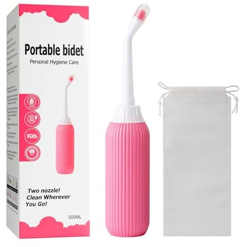 Upside Down Peri Bottles for Postpartum Care, Portable Bidet for Perineal Cleansing, Perineal Bottle for Personal Cleaning, With Dual Nozzles & Retractable Conduit, 16.9oz/500ml,Pink