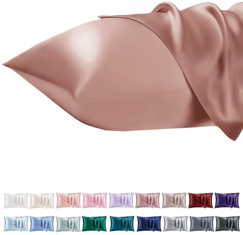 Vielit 2er Set Satin Kissnbezug 40x60 mit Zip,Weich wie EIN Silk Pillowcase,wie Seidenkissenbezug Geeignet für Curly Haar,Satin Kopfkissenbezug Kissenbezüge Gold Kissenhülle