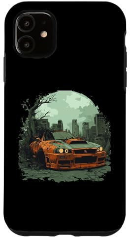 Sci Fi Auto Cars Co. - JDM Japanese Car Art iPhone 11 Car Drifting JDM Case - Unique JDM Car Art Design - Protective Case - Polycarbonate & TPU - Adult