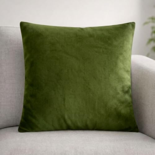 Seechoo Velvet Cushion Covers, Set of 2, 45cm x 45cm, 18x18 Inch, 17 Colours, Extra Soft Plush, Decorative, Invisible Zipper (Olive Green)