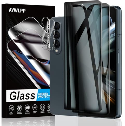 AYWLPP Privacy Screen Protector for Samsung Galaxy Fold 4 Accessories, 2* Anti-Spy Tempered Glass Film with 2* Camera Lens Protector, Ultra Durable 9H Hardness, Anti-Scratch, Bubble-Free