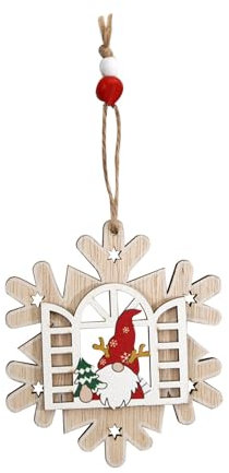 Piccola finestra di Natale in legno senza volto vecchio uomo buon Natale ciondolo albero di Natale ornamento decorazione albero di Natale Jgr237 (C, taglia unica)