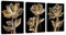 3Pcs Leinwandbilder Bilder mit Rahmen Schwarz Gold Hell Zeilen Pfingstrose Blumen bild auf leinwand Wandkunst Wandbilder Kunstdruck Deko für Wohnzimmer Schlafzimmer fertig zum Aufhängen 40x60cmx3