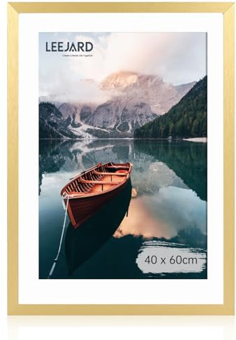 LEEJARD Bilderrahmen 40x60cm Gold, Bilderrahmen golden Mit Bruchsicherem Plexi-Glas Zum Senkrechten Oder Waagerechten, Portraitrahmen Mit Nahtloser Haken für Wandbehänge