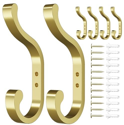 jockcaras 6 ganchos dorados para colgar en la pared, ganchos de pared, ganchos resistentes, ganchos de metal para colgar ropa, toallas, sombreros, llaves, abrigos