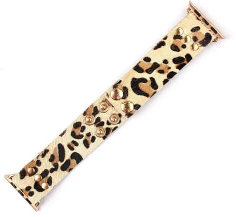 Bracelet en Cuir véritable léopard guépard pour Apple Watch 38 mm Bracelet iwatch-Beige