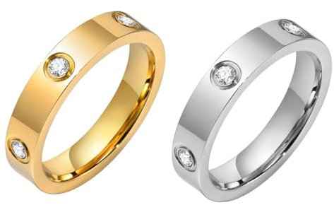 RIXERKOC Bagues d'amour pour Femme Bagues en Acier Inoxydable plaqué or 18K à Zircon Cubique Anneau de Mariage Bijoux Saint-Valentin Fête des mères Anniversaire Cadeaux (Or&Plata, 7)