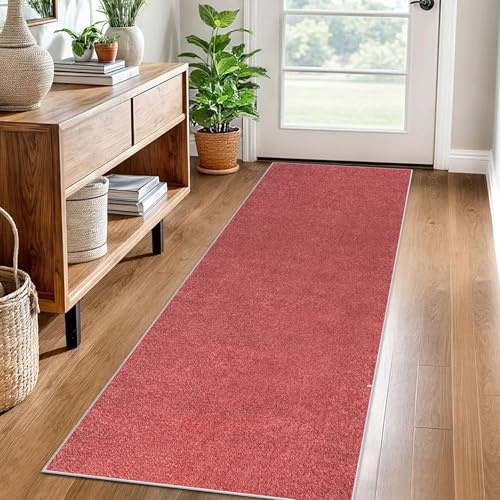 Teppich Läufer Flur Küche rutschfest 80 x 400 cm Küchenteppich Waschbar Küchenläufer Flurteppich Fußmatte Flur Runner Teppiche Korridor Teppich Eingangsteppich Teppichläufer für Entryway Küche Rot