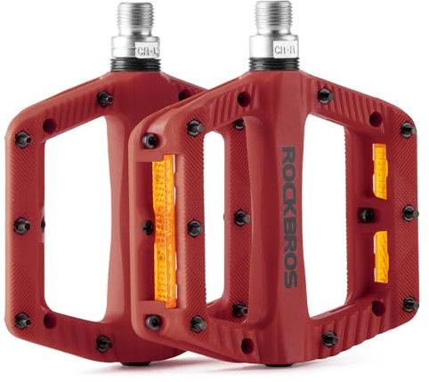 ROCKBROS Flat Pedale, Fahrradpedale rutschfest mit Eisenstiften Reflektorstreifen, Leichtes Nylon und 11,5cm Breite, Cube Pedale für Mountainbike, E-Bike, Gravel, Fahrrad Zubehör