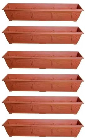 shopior Venetian Window Box Planter Pot– Durable Rectangle Plastic Outdoor Planters for Home & Garden | Planting Trough for Windows (Terracotta - Pack 6, 90cm - (Window Box))