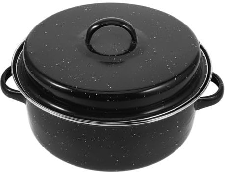 FONDOTIN Casserole à Rôtir Émail Pour Cuisson De Légumes Et Viandes Ustensile De Cuisine Pratique Pour Barbecue Camping Et Réunions Familiales Avec Couvercle Émail