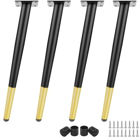 DJCYGG 4 Stück Möbelfüße Verstellbar Tischbeine Schrankfüsse Sofafüß Metall Ersatz Stützfüße für Sideboard Kommode Sockelfuß Fernsehschrank Couchtisch Lowboard mit Schrauben (Schwarz+Gold,25cm)
