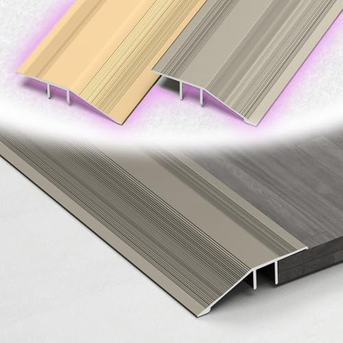 JNTFNE 90 100 110 120 130 140 150cm Door Threshold Transition Strip Aluminum Edging Trim Strip for Doorways Exterior Door Threshold Cover Non Slip(Grey,140cm)