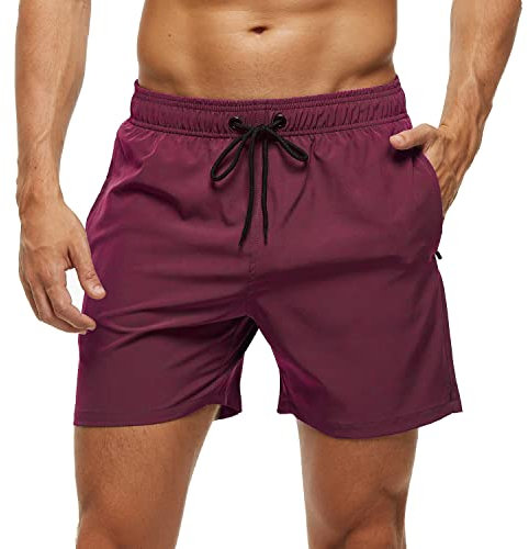 Arcweg Bañador Hombre 2 en 1 Bañador de Secado Rápido con Forro de Malla y Cordón de Ajuste para Playa Bañador Casual Impermeable para Piscina Verano Vino Tinto 3XL(EU)