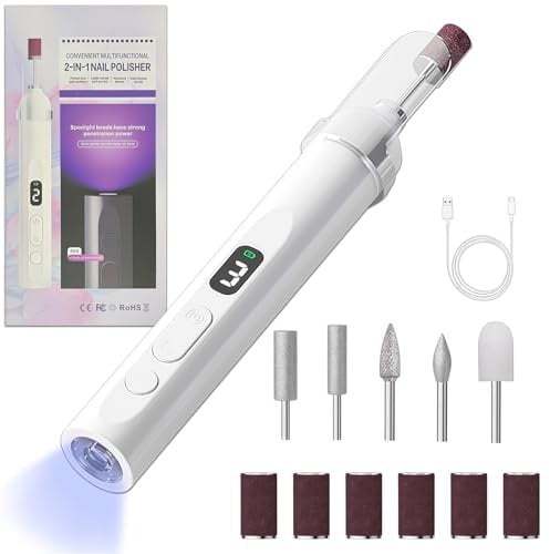 Nail Files Electric Nail Drill, 6 in 1 Cordless E Files for Acrylic and Gel Nails, 3 Speeds Rechargeable Electric File with UV Light for Manicure Pedicure Kit