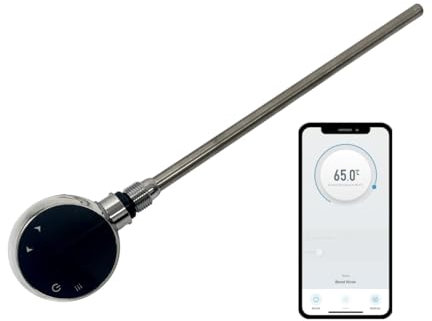 Elemento calefactor eléctrico inteligente Wifi para toalleros y radiadores con pantalla táctil LED Termostato/temporizador de bajo consumo (UE) (Cromo, 200w)