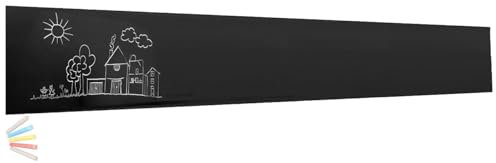 infactory Wandtafel: Selbstklebende Tafelfolie mit 5 bunten Kreiden, abwischbar,90 x 200 cm (Selbstklebefolie Kreidetafel, Tafelfolie für Notizen und Skizzen, Fliesen)