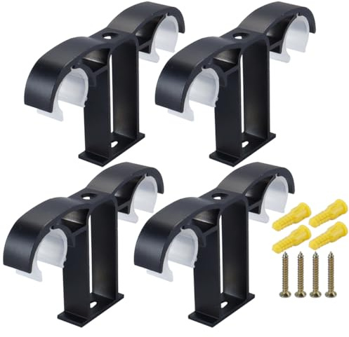 Ausi Lot de 4 supports de tringle à rideaux noirs, support double en alliage d'aluminium, fixation au plafond robuste avec vis pour rideaux, tringles de douche et armoires.