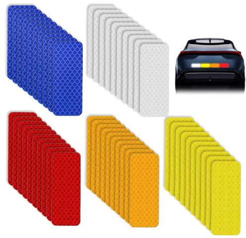 50 Pcs Adesivi Rifrangenti Nastro Catarifrangente Adesivo per Moto Veicolo Auto Bici Casco Rigido, Nastro Riflettente Riflettori ad Alta Visibilità Impermeabile Sicurezza Pesca Adesivi Casco