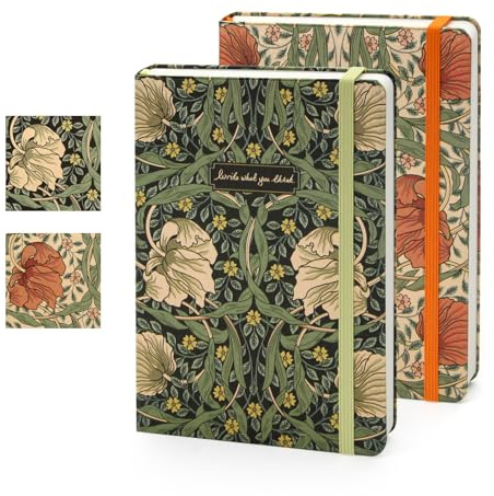 WETLOTE Notizbuch B6 Liniert 2er Set mit Stoffbezug, Retro Golddruck Hardcover Journal mit 212 Seiten 80g Papier, Vintage Tagebuch mit Gummiband & Innentasche für Büro, Schule & Studium