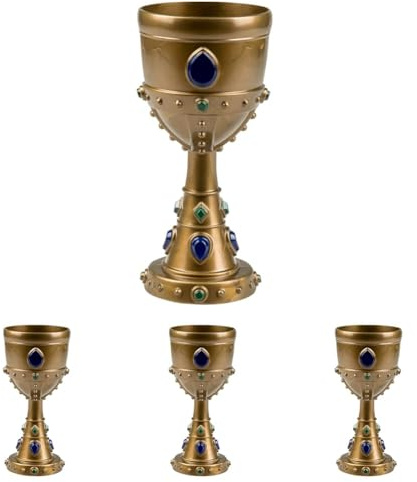 Boland 44042 - Kelch Arthur, Größe ca. 18 cm, Füllmenge 25 cl, edler Becher, König, Karneval, Halloween, Fasching, Mottoparty, Verkleidung, Gold (Packung mit 4)