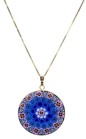 Collar para mujer con colgante Murrina Milefiori Venezia de cristal original de Murano y plata 925 color oro diámetro 32N OR